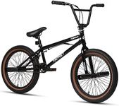 cubsala Freestyle BMX Bike, 20 Inch Yaphet Bicycle for Teen Beginner Adult Riders, Bike with 360° Rotating Handlebar and 4 pegs, Black with Brown Tire