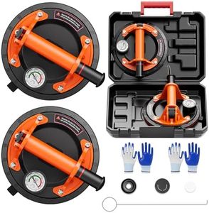 SPECILITE 8" Heavy Duty Glass Suction Cups 2 Pack with Pressure Gauge for Lifting Large Tile, Marble, Windows, 880 lbs Load Capacity, Industrial Vacuum Lifter with Handle, Carrying Case, Gloves,Orange