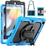 SEYMAC Case for iPad 9th/8th/7th Generation 2021/2020/2019, iPad 10.2 Case, Shockproof Case with Screen Protector, 360 Degree Rotating Stand/Hand Strap, Pen Holder for iPad 10.2 Inch, Light Blue