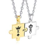 H.ZBRUJ Couples Necklaces Girlfriend And Boyfriend Puzzle For His and Hers Stainless Steel Matching Pendant K & Q Set Best Gifts For Boyfriend Girlfriend