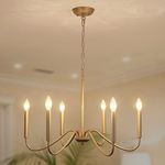 generies Antique Spray Gold Farmhouse Chandelier, 6 Light Rustic Lighting Fixture Modern Industrial Candle Ceiling Light for Dining Room, Bedroom, Foyer, Living Room, Kitchen Island, Entryway