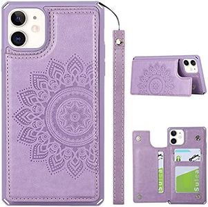 Cavor for iPhone 11 Case Flower PU Leather Wallet Flip Magnetic Clasp Protective Back Cover Kickstand with Lanyard Card Slots Holder Shockproof Case for iPhone 11 6.1''-Horizontal Mandala Purple