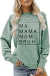 ESIKAH Ma Mama Mom Bruh Sweatshirt Women Mama Life Graphic Shirts Loose Long Sleeve Pullovers Tops Mama Mommy Shirt Gifts, Green, Small