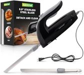 NutriChef Electric Carving Knife, 8.9'' Serrated Stainless-Steel Blades, Lightweight, Ergonomic Grip, Easy Blade Removal, Perfect for Turkey, Meat, & Cheese – Black