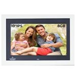10" IPS Wooden Digital Photo Frame | 8GB Memory & 2GB RAM | HD Display, USB & SD Card Support | Remote Control, Slideshow, Video, Audio | 180° Wide Angle View (White Wood)