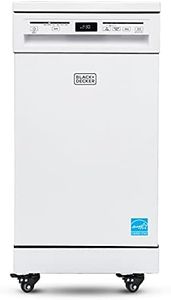 BLACK+DECKER 18” Portable Dishwasher, Compact Dish Washer with 8-Place Setting Capacity, Stainless Steel Tub, 6 Wash Programs, Worktop Space, Mobile Dishwasher with Casters, Faucet Connect, White