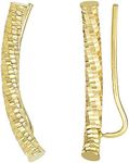 14k Yellow Gold Shinny Diamond Cut Round Tube Curved Climber Earrings