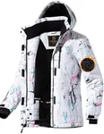 FREE SOLDIER Women's Waterproof Ski Snow Jacket Fleece Lined Warm Winter Rain Jacket with Hood Fully Taped Seams(Floral Print,M)