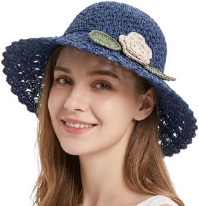 Straw Hats for Women, 2026 New Beach Sun Straw Hats for Women, Womens Summer Hats for Vacation Travel (Dark Blue)