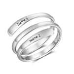 Personalised Ring for Women Engraved 2 Names Ring Stainless Steels Adjustable Ring for Friend Couple for Birthday Valentine's Day Christmas (silver)