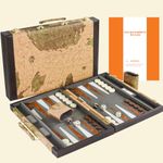 Sun Flair Backgammon Set - 17.5 Inch Backgammon Sets for Adults, Classic Travel Backgammon Board Game with Premium Leather Case, Best Strategy and Tip Guide Enclosed (Map, Large)