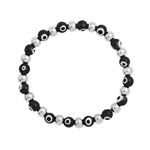 Edforce Stainless Steel Women Enamel Evil Eye Protection Beaded Link Chain Elastic Bracelet, 6 5 inch, Metal
