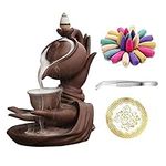 OMME Backflow Incense Burner Incense Holder Waterfall Antique Ceramic Aromatherapy Ornament Home Décor Yoga + 20 Upgraded Incense Cones (Tea Pot)