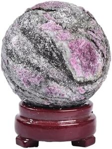 CNYANFEI Natural Plum Blossom Tourmaline Crystal Ball with Stand Rubellite Quartz Sphere Mineral Stone Decorative Orb for Home Decor Crystal Grid