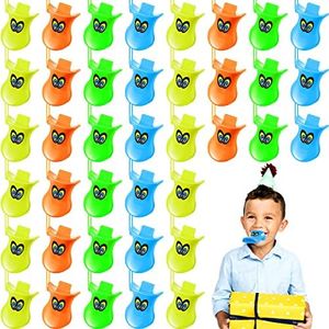 Deekin 100 Pcs Multicolor Party Whistles Plastic Duck Call Whistles with Lanyard Christmas Halloween Gifts Duck Whistle Bulk for Noise Maker Birthday Party Favors, Bright Assorted Colors