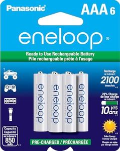 Eneloop Panasonic BK-4MCCA6BA AAA 2100 Cycle Ni-MH Pre-Charged Rechargeable Batteries, 6-Battery Pack