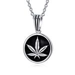 Unisex Retro Hemp Fimble Pot Cannabis Marijuana Leaf Medallion Round Pendant Necklace Western Jewelry for Men Women Oxidized .925 Sterling Silver with Chain