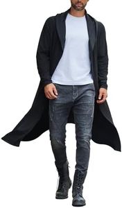 COOFANDY Mens Open Front Black Cloak Cardigan Long Length Drape Cape Coat,Black,L