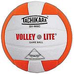 Tachikara SV-MNC Volley-Lite volleyball with Sensi-Tech cover, regulation size but lighter (orange/white).