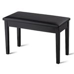 COSTWAY Leather Piano Bench, Keyboard Bench Chair with Large Storage, Padded Cushion & Wooden Legs, Classic Piano Stool for Kids Adults (Black)