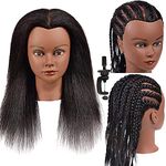 Mannequin Head 100% Real Hair for Cosmetology Manikin 16 Inch Doll Head Hairdresser Hairstylist Training Practice Styling Braiding Styling Curling Coiling Display Cosmetology with Stand