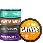 Grinds Coffee Pouches | Ultimate Energy 5 Pack | 2X Caffeine | Double Mocha, Mint Choc, Double Shot Espres, New Orleans, Orange Citrus | Tobacco & Nicotine Free Alternative | 1 Pouch eq. 1/2 Cup