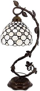 Tiffany Desk Lamp Cream Stained Glass Crystal Pearl Bead Style Table Light W8H22 Inch S005 WERFACTORY LAMPS Parent Lover Friend Kid Living Room Bedroom Study Bar Office Desk Bedside Antique Craft Gift