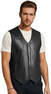 Deckra Classic Men's Genuine Leather Vest - Timeless Style Laceup Motorcycle Riding Biker Vest Club