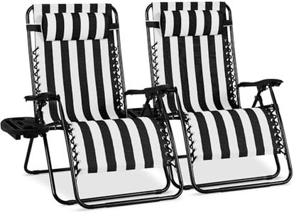 Best Choice Products Set of 2 Extra Wide Adjustable Steel Mesh Zero Gravity Lounge Chair Recliners w/Pillows and Cup Holder Trays - Black Stripes