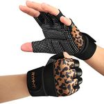 RYMNT Workout Gloves with Weight Lifting Wrist Wrap,Vented Cushioned Palm & Extra Grip for Men Women Gym,Weightlifting,Crossfit Training,Fitness,Exercise,WODs,Pullups.Leopard-Medium