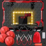 EagleStone Mini Basketball Hoop Indoor with LED Light,Double Electronic Scoreboard,Basketball Hoop Indoor Toys for Kids,2 Game Modes Over Door Basketball Hoop for 5-7 8-12 Year Olds Boys, Gifts