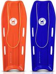 Back Bay Play 47 in 2 Pack Snow Sled Racer - High Density Plastic Sled 2 Person Toboggan with Pull Rope & 4 Handles Snow Sleds for Kids and Adult