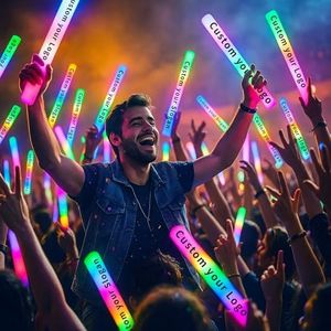 50PCS Custom Foam Glow Sticks 48×4CM – Personalized Logo/Text Printable Fluorescent Glow Sticks for Parties, Halloween, Weddings, Camping, Glamping, Sports Events, Concerts, and Festivals (YELLOW)