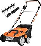 Goplus 2-in-1 Electric Corded Lawn Mowers Dethatcher with 4 Cutting Heights, 15-Inch 13 Amp Electric Scarifier w/ 13.5 Gallon Collection Bag, 2 Removable Blades for Garden Yard