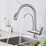 POPFLY Pull Down Kitchen Faucet, Modern Style Kitchen Faucet with Water Filter Purifier Built in, 3 Way Kitchen Faucet for Kitchen Sink, Stainless Steel Brushed