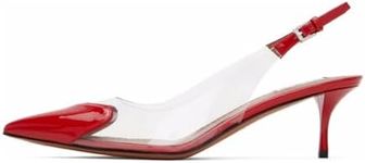 keleimusi Women's Heart Slingback Heels Transparent Kitten Heel Pumps Buckle Strap Slip On Heart Cut Heeled Sandals Mid Heel Backless Comfortable Party Dress Summer Shoes, Red, 9