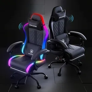 GTPLAYER RGB Gaming Chair with Speakers, Computer Gamer Chair with Footrest and LED Lights, PC Gamer Chairs for Adults, High Back Reclining Office Chairs, Linkage Armrest (Black, with Speakers)