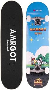 Amrgot Skateboards for Beginners,31 * 8 inches Complete Skateboards for Kids,Boys,Girls and Adults,7 Layer Maple Wood,Double Kick Deck Concave Standard and Tricks Skateboard (Pixel Warrior)