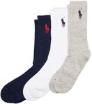 POLO RALPH LAUREN Men's Classic Embroidery Big PP Crew Sock 3 Pair Pack, Navy Assorted, Mens Shoe Size 6-12