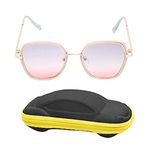 SPIKY Unisex Kids Square Polarized Sunglasses With Protective Case White & Gold Frame Multicolor Lens, Free Size - (Pack Of 1)