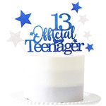 Pargleev 13th Glittery Royal Personalised Birthday Gifts:Official Teenager 13 Cake Topper with Stars-Thirteen Years Old Birthday Party Supplies for Boys and Girls,Decorations,Keepsakes and Blue