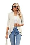 Famulily Cardigans for Women, 3/4 Sleeves Casual Lightweight Soft Open Cardigan for Summer (L, Beige)