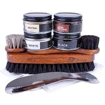 FootFitter Everyday Shoe Shine Detailing Set - Horsehair Brushes, Shoe Cream or Polish, Shine Cloth & Tin! - Cream Set - Black, Brown, Neutral, White