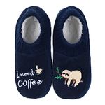 Women's Winter Knit Slipper Socks Super Soft Warm Plush Cozy Non Skid Fleece-Lined Sloth Indoor Socks with Saying (Navy, M, medium)