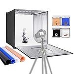 Neewer Photo Studio Light Box, 24” × 24” Shooting Light Tent with Adjustable Brightness, Foldable and Portable Tabletop Photography Lighting Kit with 120 LED Lights and 4 Colored Backdrops