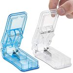 Pill Splitters - (Pack of 2) Pill Cutters with V- Grip for Small and Medication - Easily Cut Pills, Splitter | Cutter and Crusher with Pill Holder Case to Spli