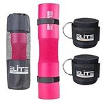 Elite Athletics Barbell Squat Pad for Women & Pair of Gym Ankle Straps for Cable Machines with Secure Straps & Carry Bag - Pink Hip Thrust Foam Squat Bar - Thick Foam Cushion