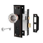 Newliplace Upgraded Mortise Lock Set for Interior Door, Antique Vintage Style Crystal Glass Door Knobs with Skeleton Key, Reversible for Left & Right Handed Door, Oil Rubbed Bronze Finish