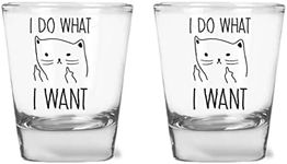 I do What I Want - Funny Shot Glass for Cat Lovers - 1.75 oz Shot Glass Set (2)