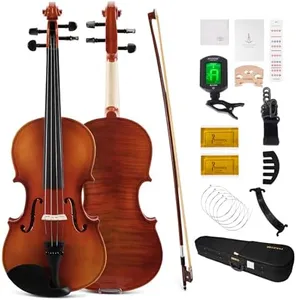 PHOENIX Violin 4/4 Full Size Kit, Violin Fiddle Set for Beginner Adults Student with Rosewood Bow, Extra Strings & Bridge, 2 Rosins, Tuner, Case, Mute, Fingerboard Stickers, Shoulder Rest (Full)